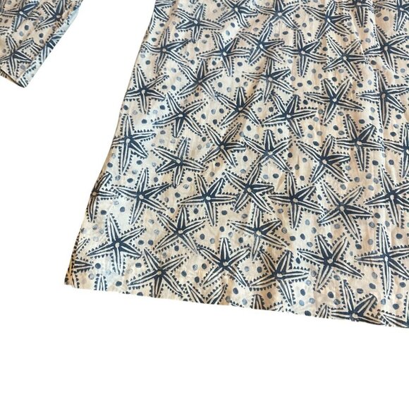 Sigrid Olsen 100% Cotton V-Neck Tunic Top Sequin Star Fish Long Sleeve Sz Medium - Picture 4 of 11